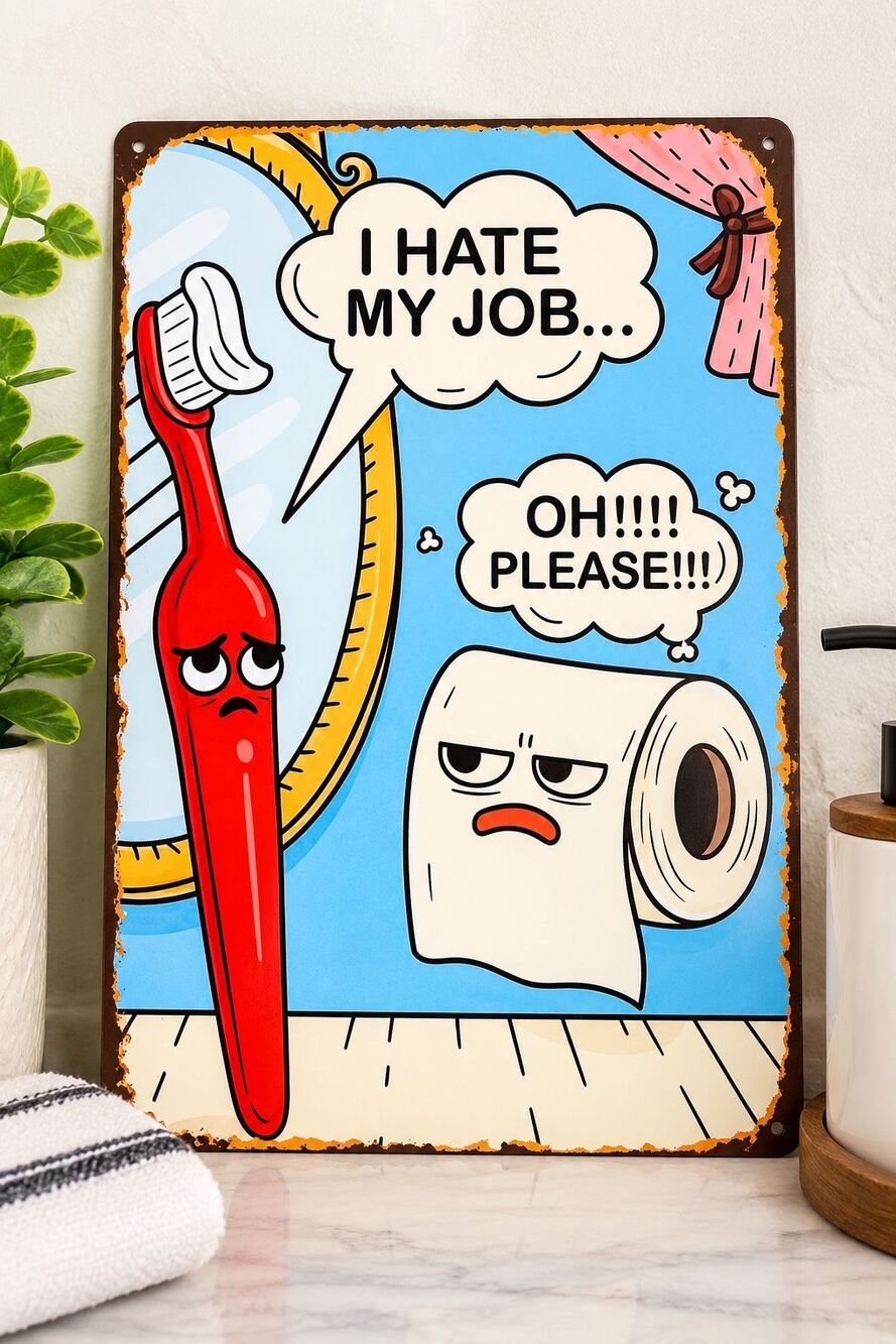 Funny Bathroom Metal Tin Sign 8x12 “I Hate My Job” Toilet Humor